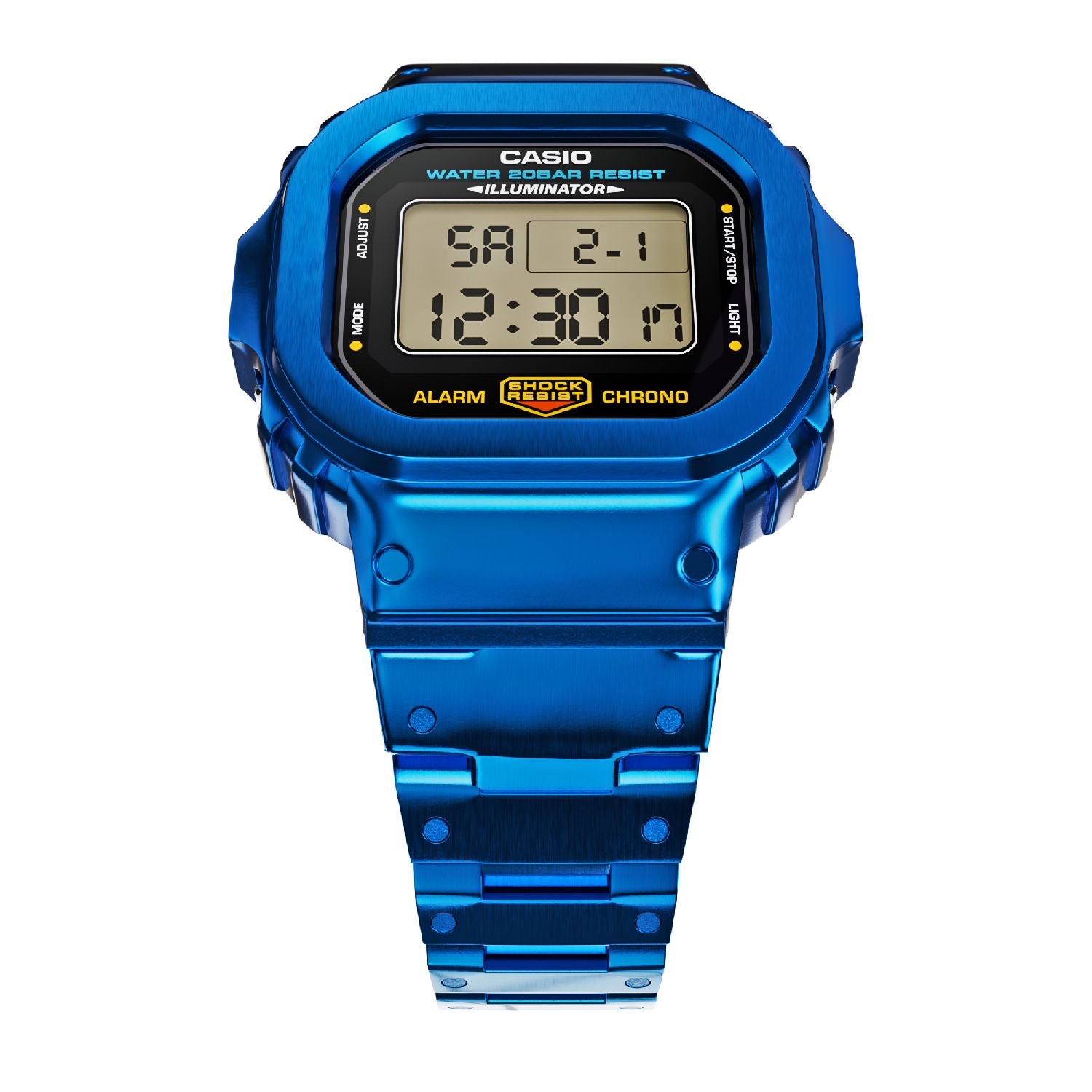 Blue Casio DW5600 Metal G-Shock Custom Mod Face Up View