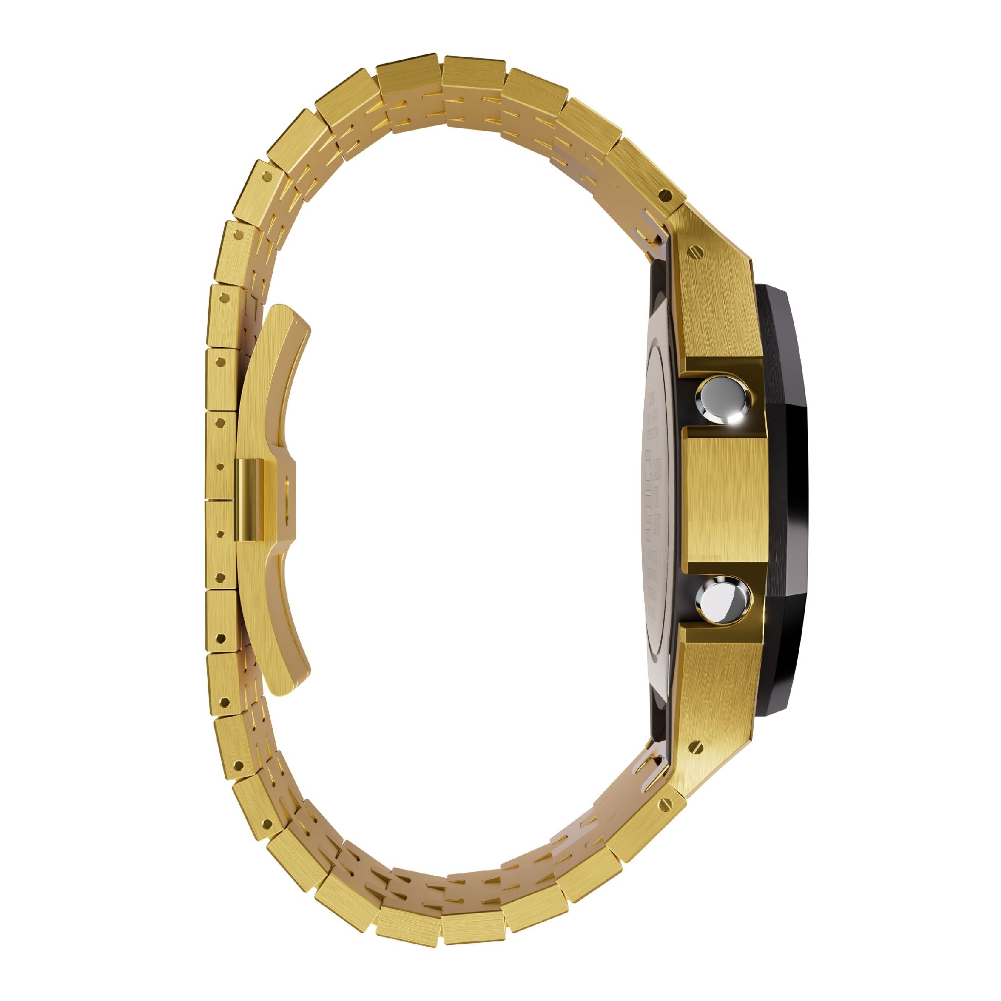 Gold tone with black bezel casioak mod ga2100 metal watch side view