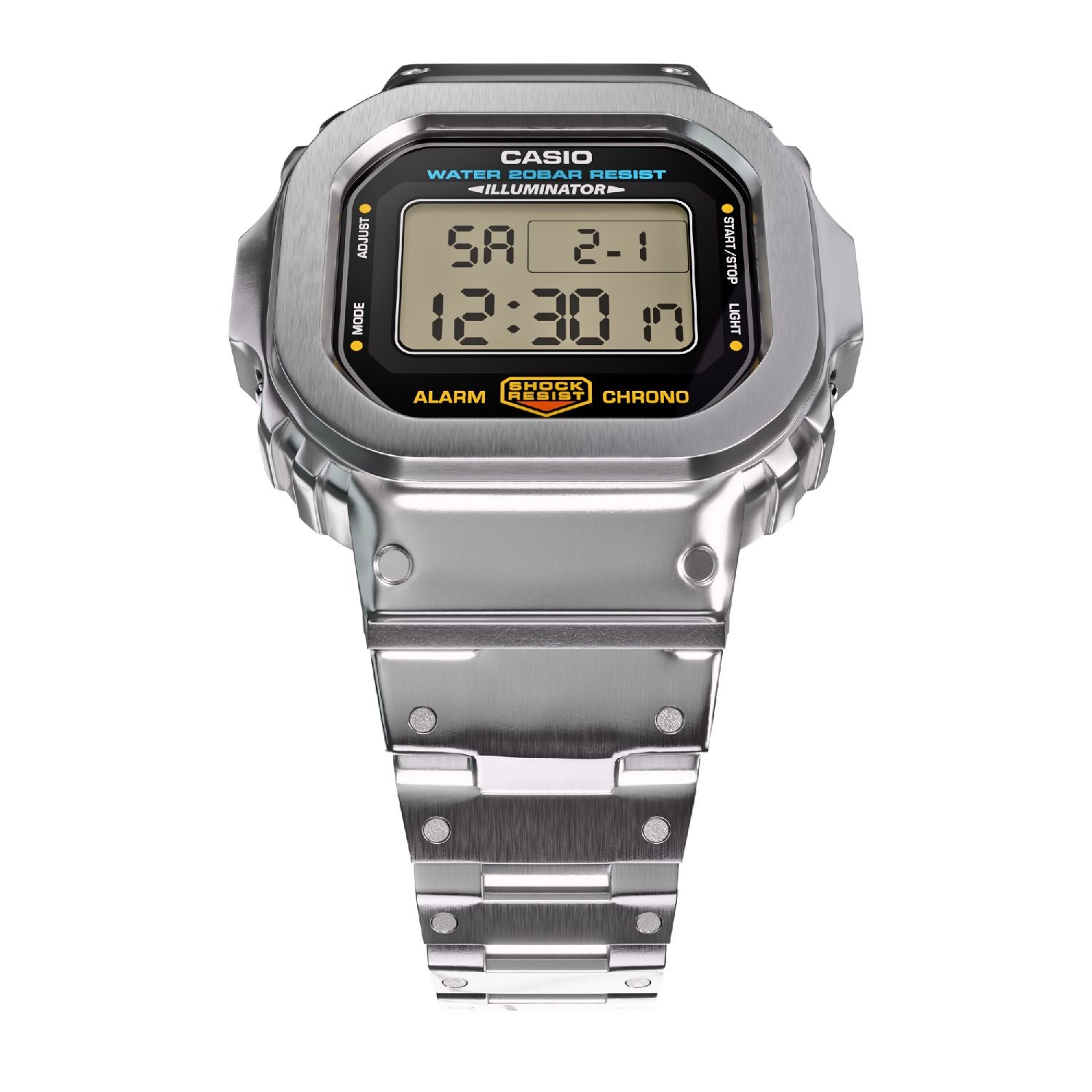Silver Casio DW5600 Metal G-Shock Mod Face Up View