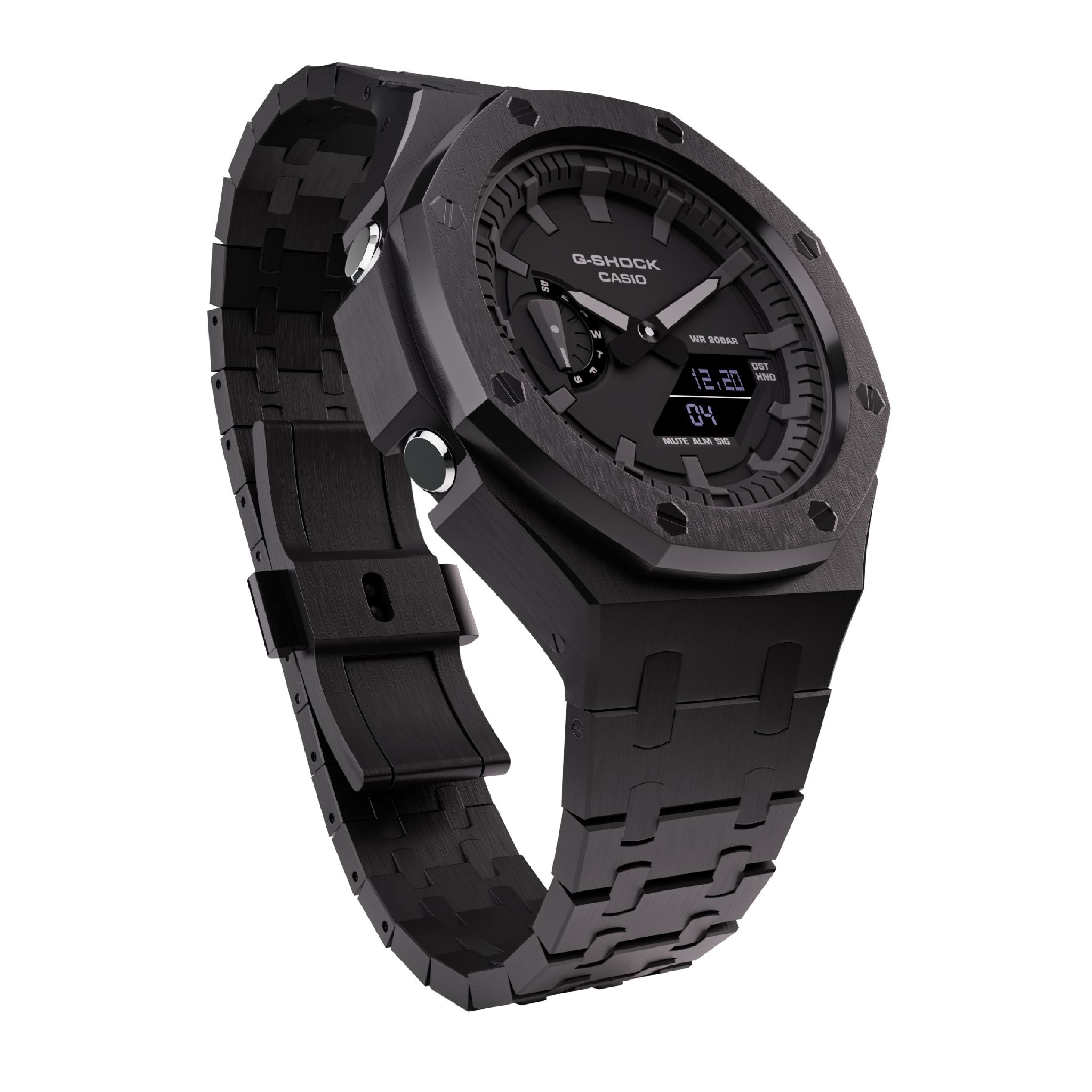 All black casioak mod ga2100 metal g-shock watch cool view