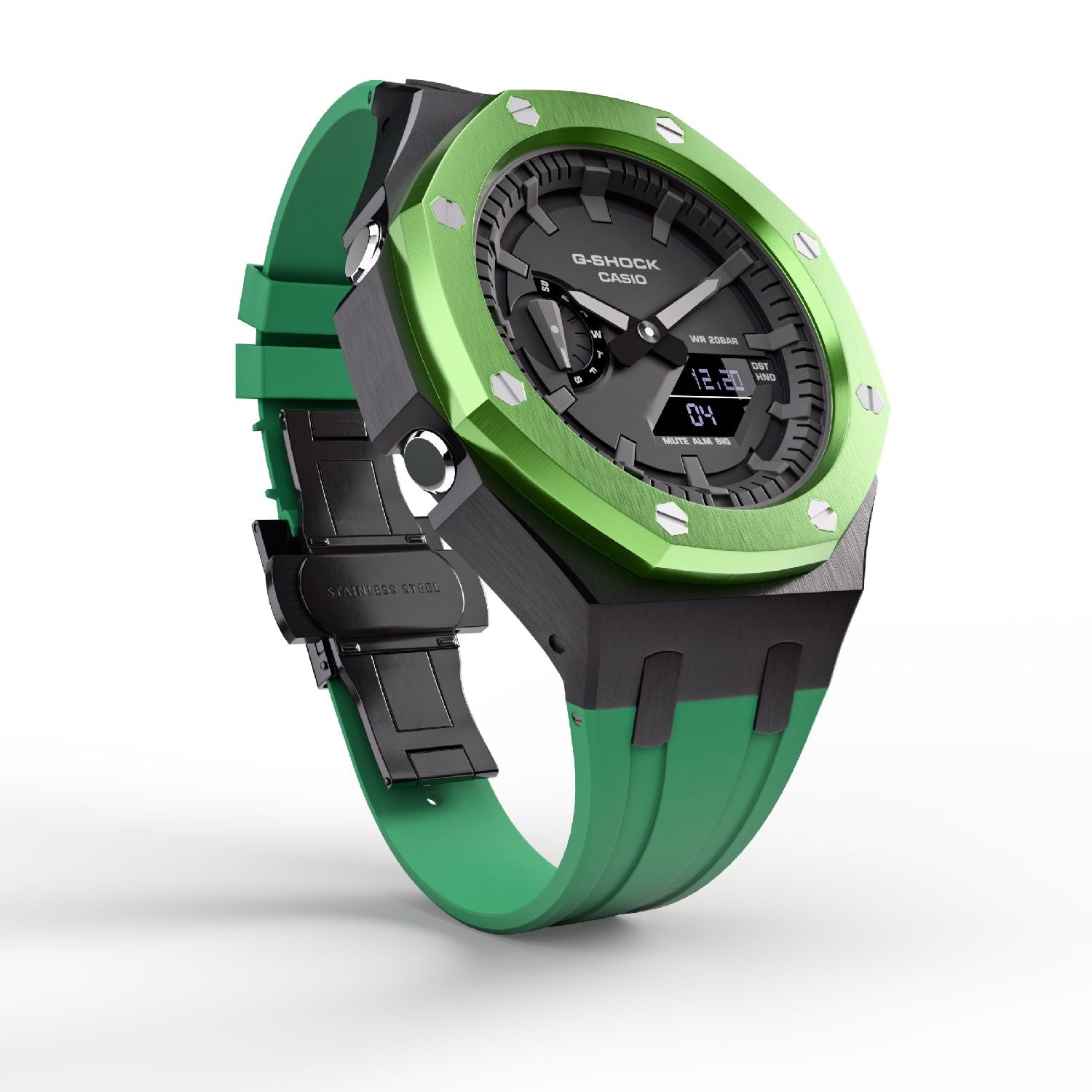 Green Casioak Mod Royal Oak Casio G-Shock GA-2100 Custom Metal Watch GA2100