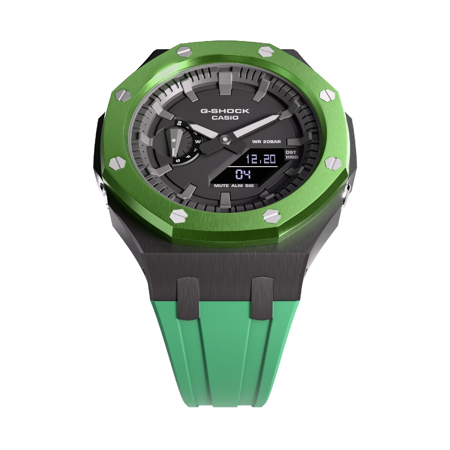 Green Casioak Mod Royal Oak Casio G-Shock GA-2100 Custom Metal Watch GA2100