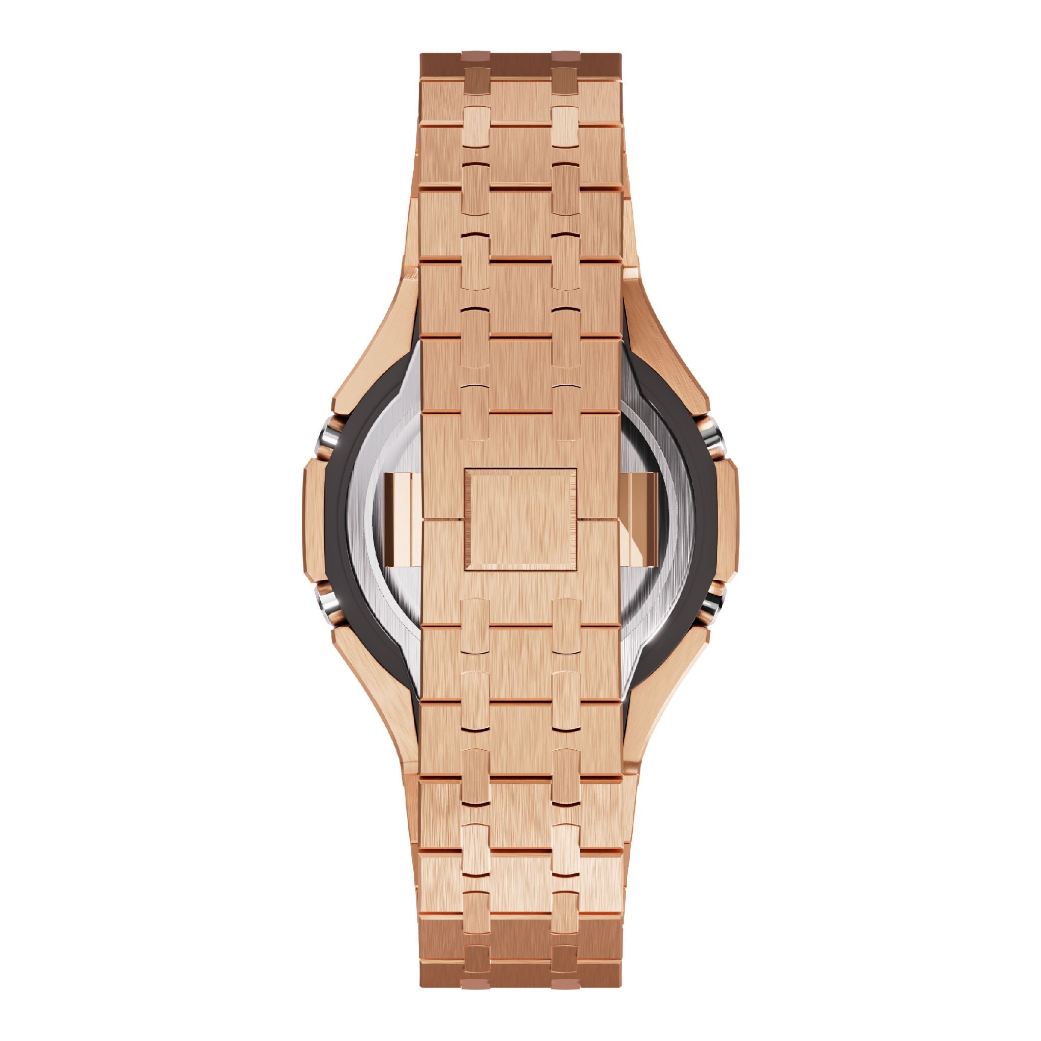 rose gold with black bezel casioak mod ga2100 metal watch back view