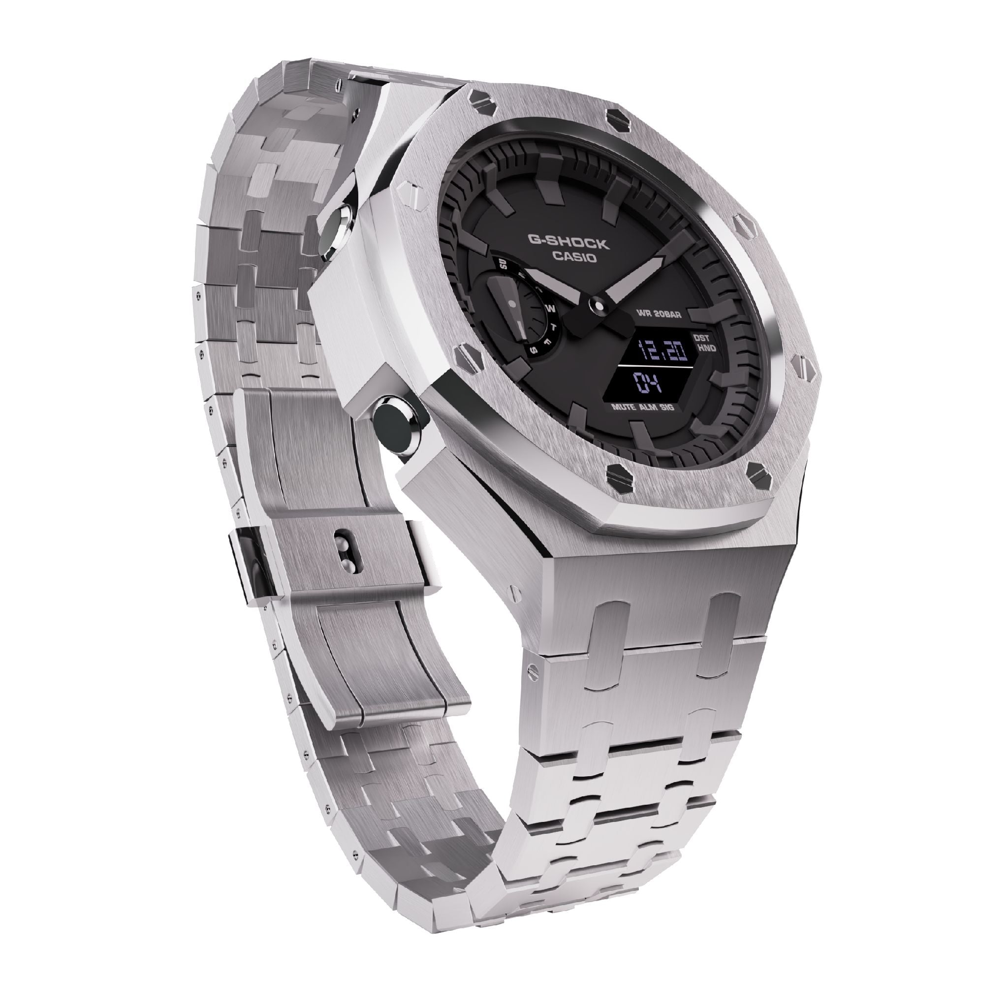 All Silver casioak mod ga2100 metal g-shock watch cool view