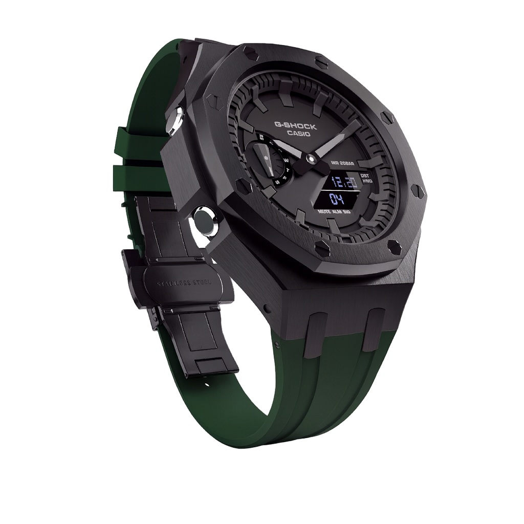 Casio G-Shock GA-2100 Black Case Green Strap GA2100 Casioak Mod Custom Watch 