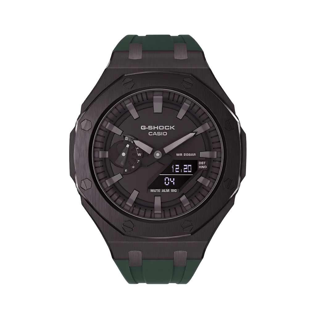 Casio G-Shock GA-2100 Black Case Green Strap GA2100 Casioak Mod Custom Watch image 2