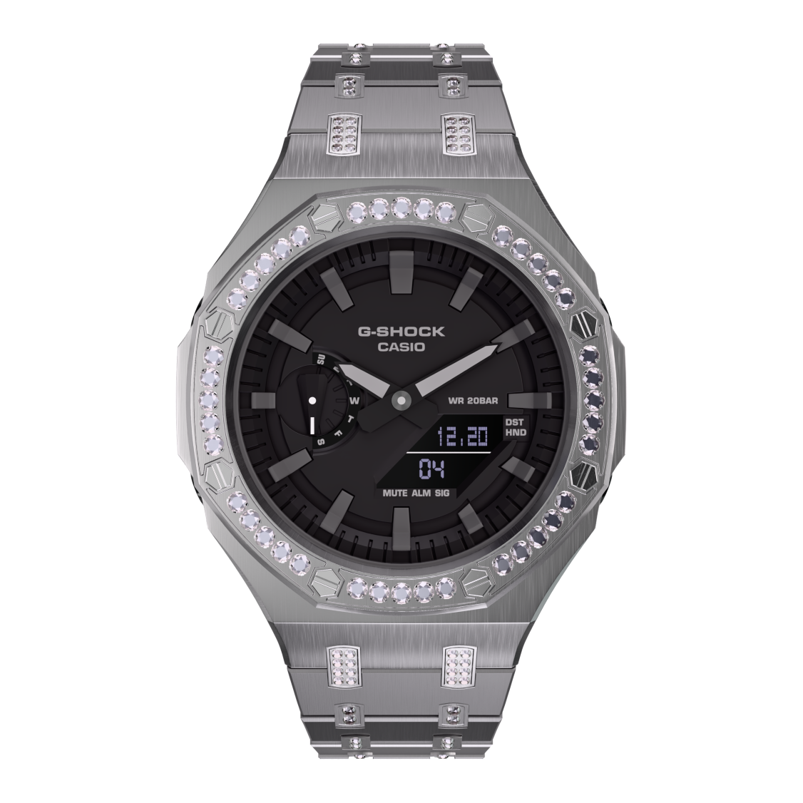 Casio G-Shock GA-2100 All Metal Modded Crystal Watch GA2100 Iced Out Casioak Mod