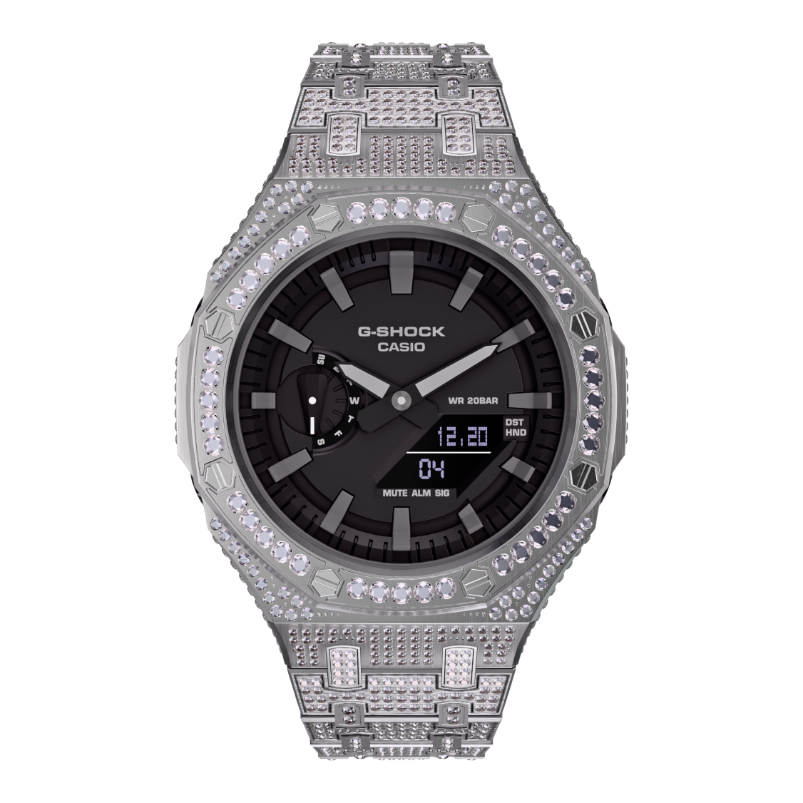 Casio G-Shock GA-2100 Metal Modded All Crystal Watch GA2100 Iced Out Casioak Mod