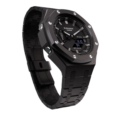 Casioak Mod Casio G-Shock GA-2100 Black Metal Silver Screws Modded Watch GA2100