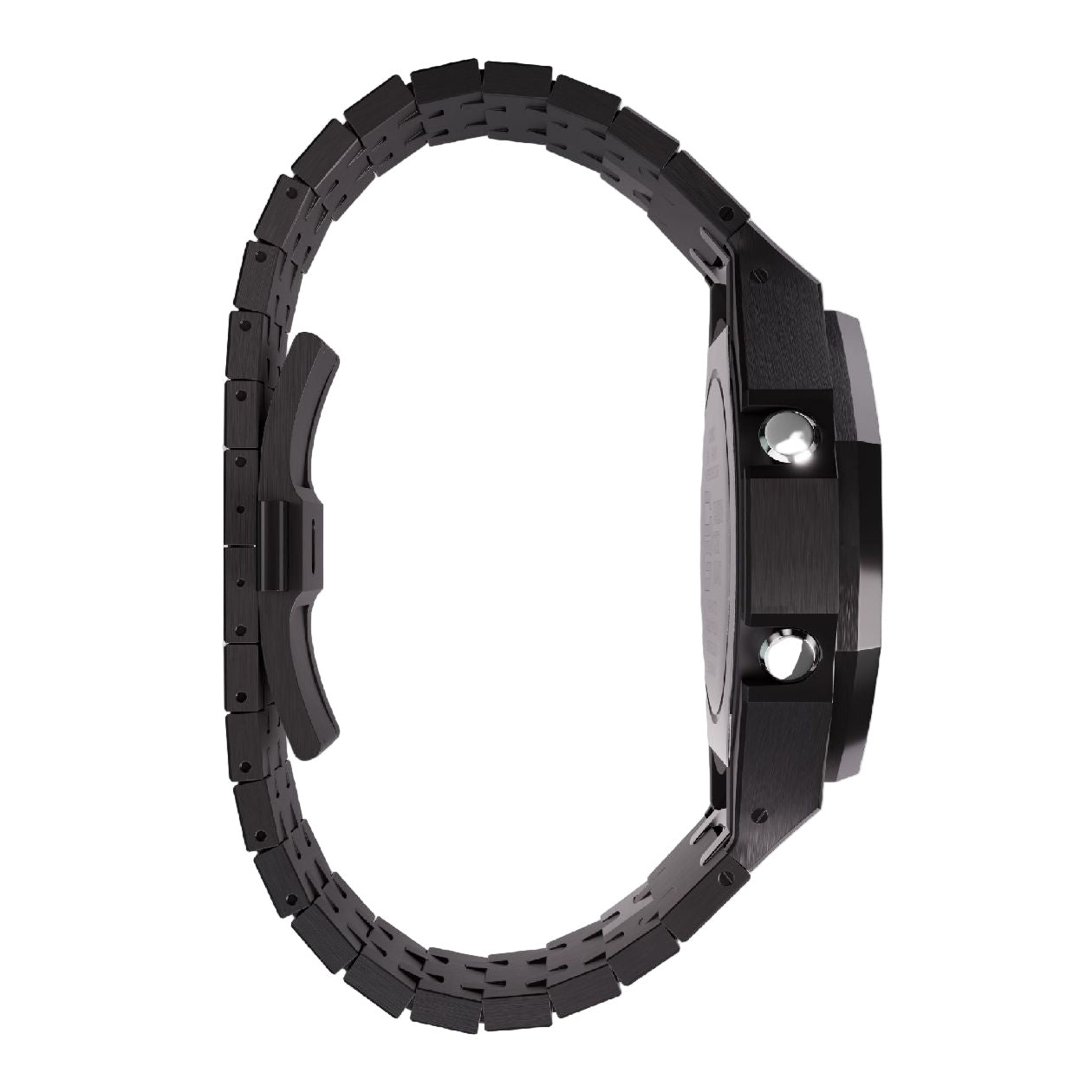 Casioak Mod Casio G-Shock GA-2100 Black Metal Silver Screws Modded Watch GA2100 Side View