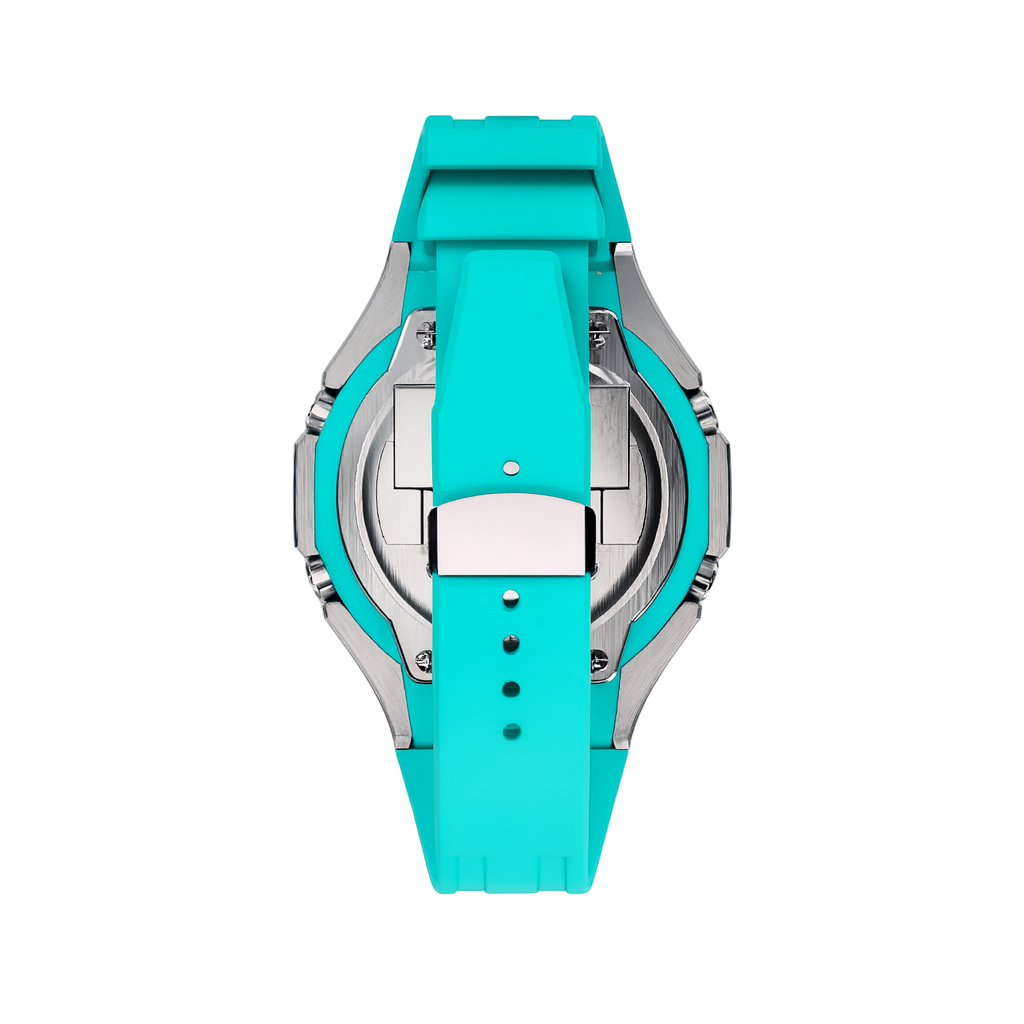 Casioak Mod Custom Metal Watch Casio G-Shock GA-2100 Turquoise Aqua Blue Strap BackView