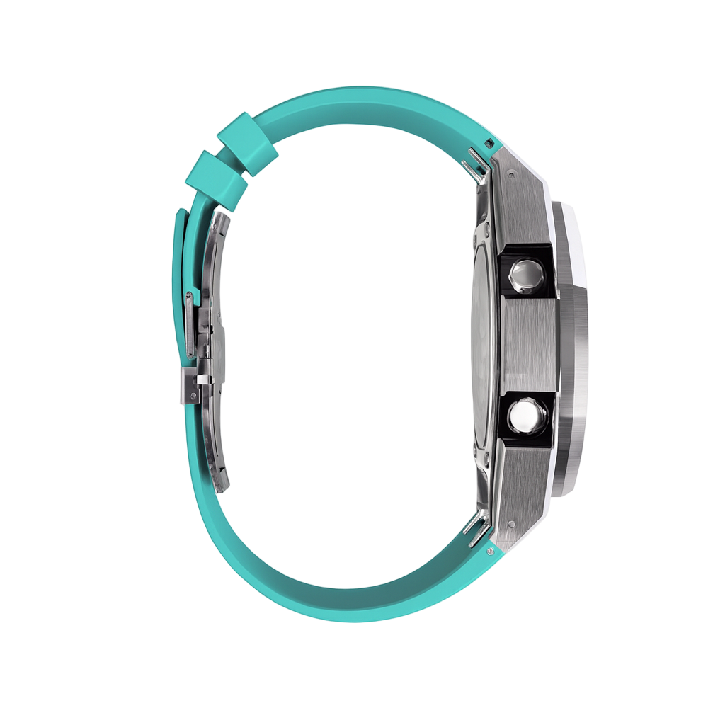 Casioak Mod Custom Metal Watch Casio G-Shock GA-2100 Turquoise Aqua Blue Strap Side View