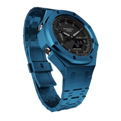 Casioak Mod Custom Watch Casio G-Shock GA-2100 Blue Case Metal Strap GA2100