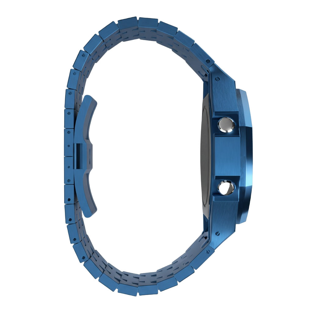 Casioak Mod Custom Watch Casio G-Shock GA-2100 Blue Case Metal Strap GA2100 side view