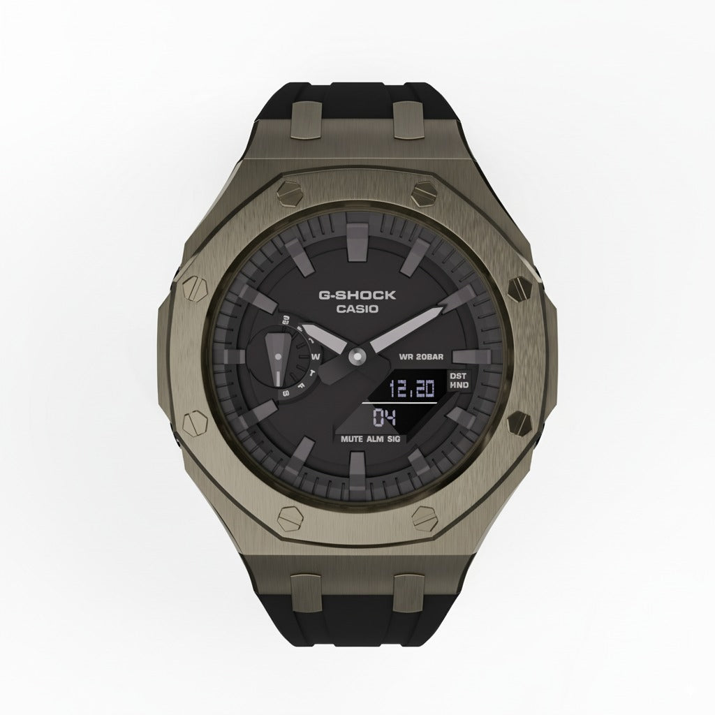 Casioak Mod Custom Watch Casio G-Shock GA-2100 Gunmetal Grey Case Black Strap Front view