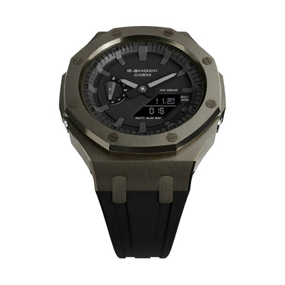 Casioak Mod Custom Watch Casio G-Shock GA-2100 Gunmetal Grey Case Black Strap face up view