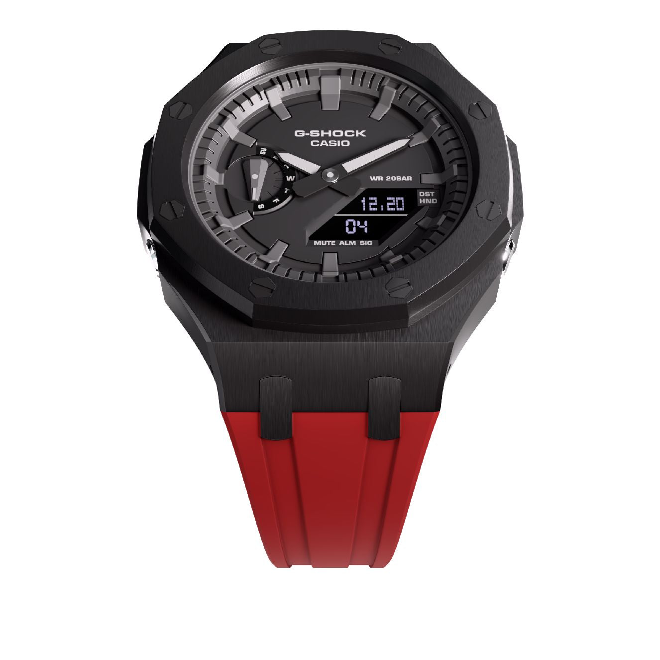 Casioak Mod Royal Oak Watch Casio G-Shock GA-2100 Black Case Red Strap GA2100