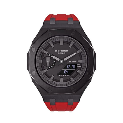 Casioak Mod Royal Oak Watch Casio G-Shock GA-2100 Black Case Red Strap GA2100 front vew