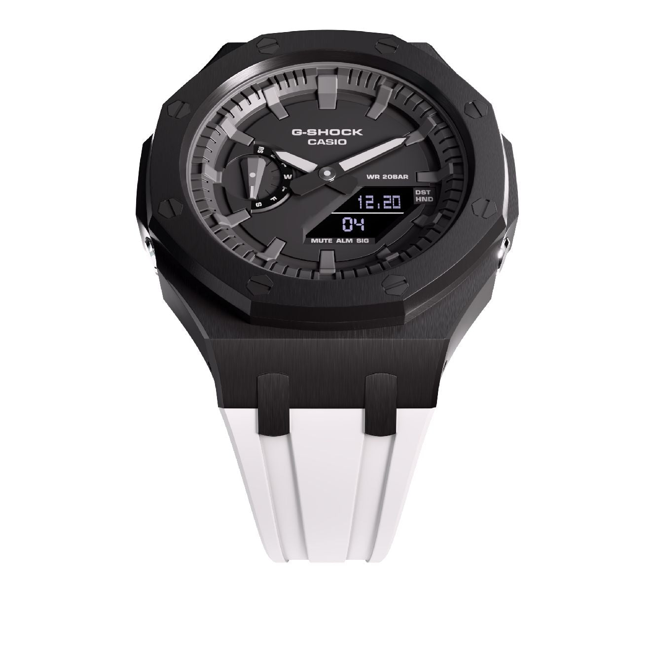 Casioak Mod Royal Oak Watch Casio G-Shock GA-2100 Black Case White Strap GA2100