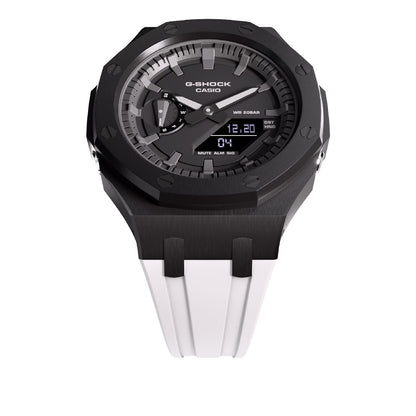 Casioak Mod Royal Oak Watch Casio G-Shock GA-2100 Black Case White Strap GA2100
