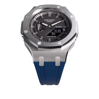 Casioak Mod Royal Oak Watch Casio G-Shock GA-2100 Silver Case Blue Strap GA2100