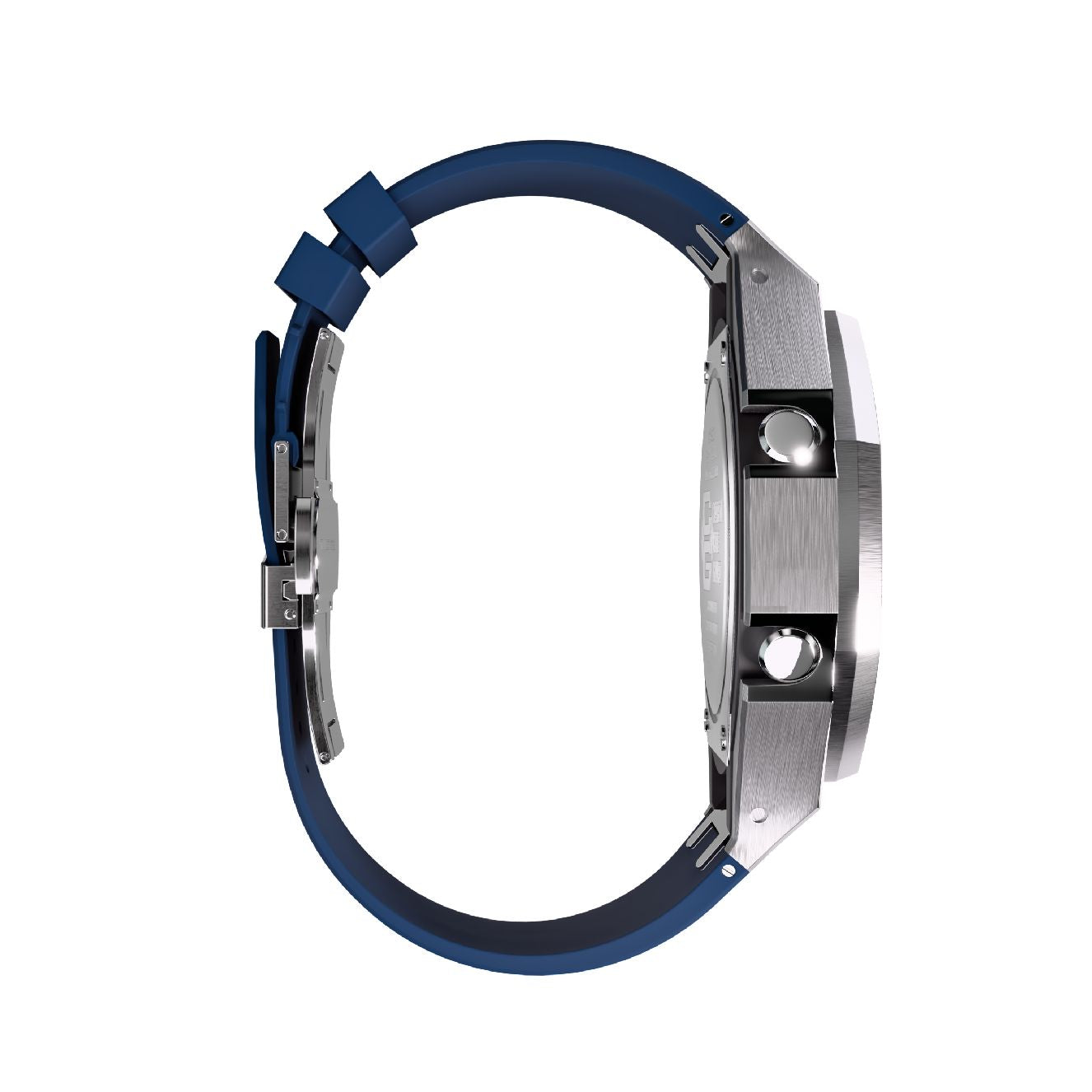 Casioak Mod Royal Oak Watch Casio G-Shock GA-2100 Silver Case Blue Strap GA2100 - Side View