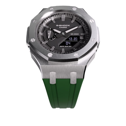 Casioak Mod Royal Oak Watch Casio G-Shock GA-2100 Silver Case Green Strap GA2100