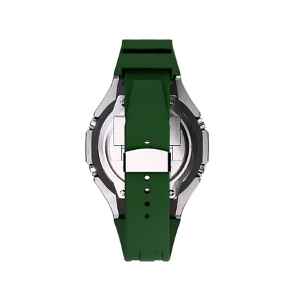 Casioak Mod Royal Oak Watch Casio G-Shock GA-2100 Silver Case Green Strap GA2100 back view