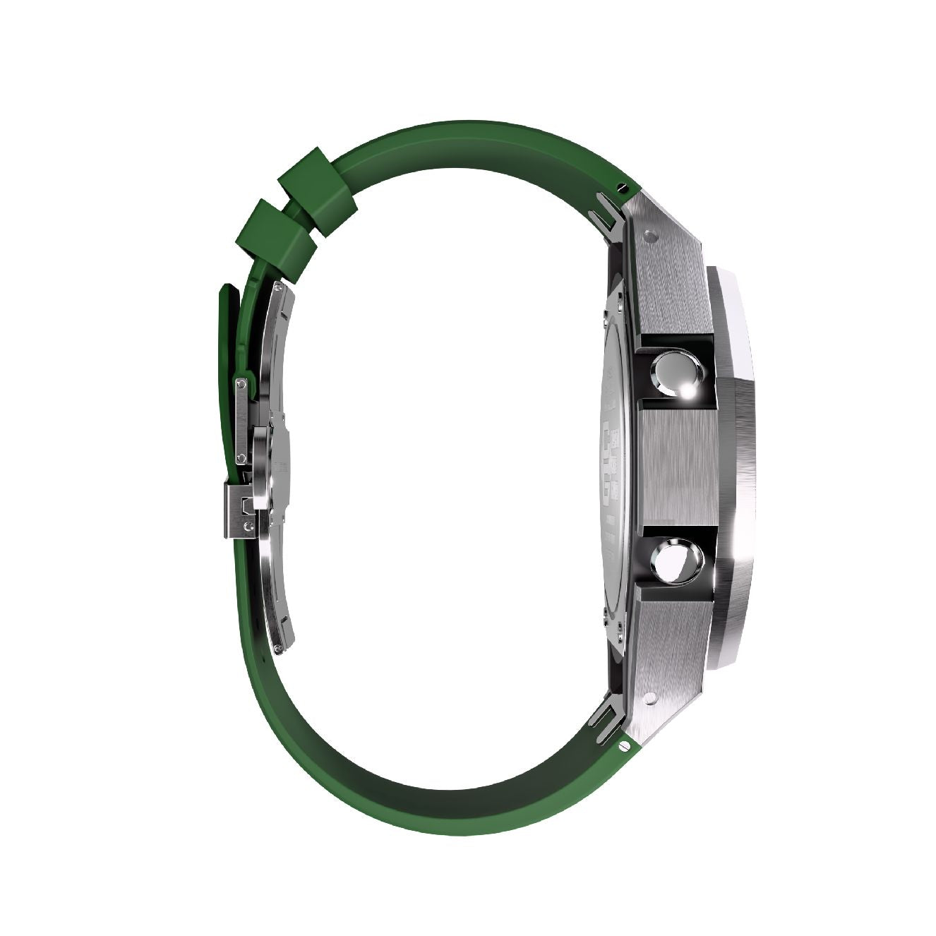 Casioak Mod Royal Oak Watch Casio G-Shock GA-2100 Silver Case Green Strap GA2100 side view