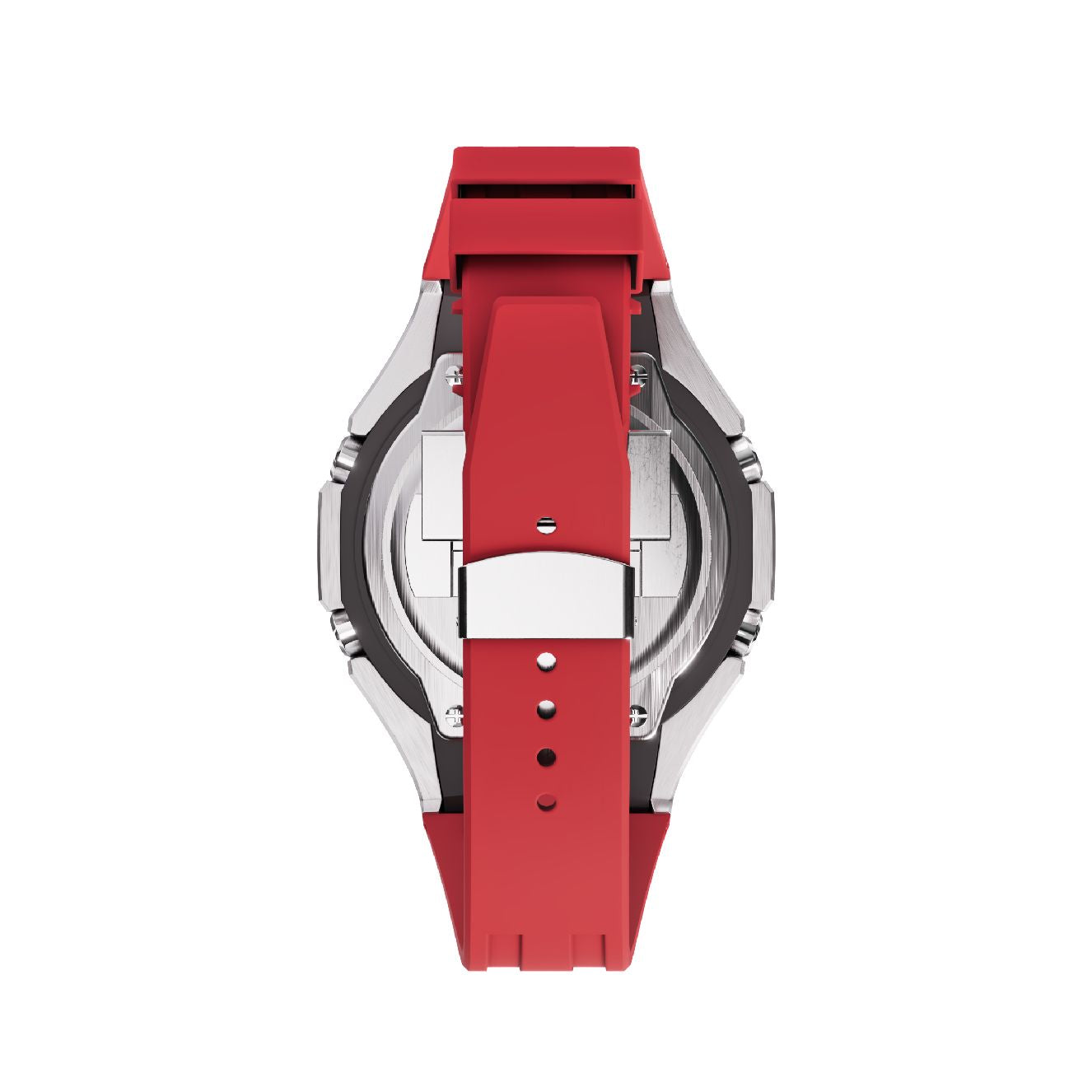 Casioak Mod Royal Oak Watch Casio G-Shock GA-2100 Silver Case Red Strap GA2100 back View