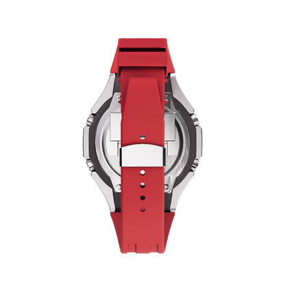 Casioak Mod Royal Oak Watch Casio G-Shock GA-2100 Silver Case Red Strap GA2100 back View