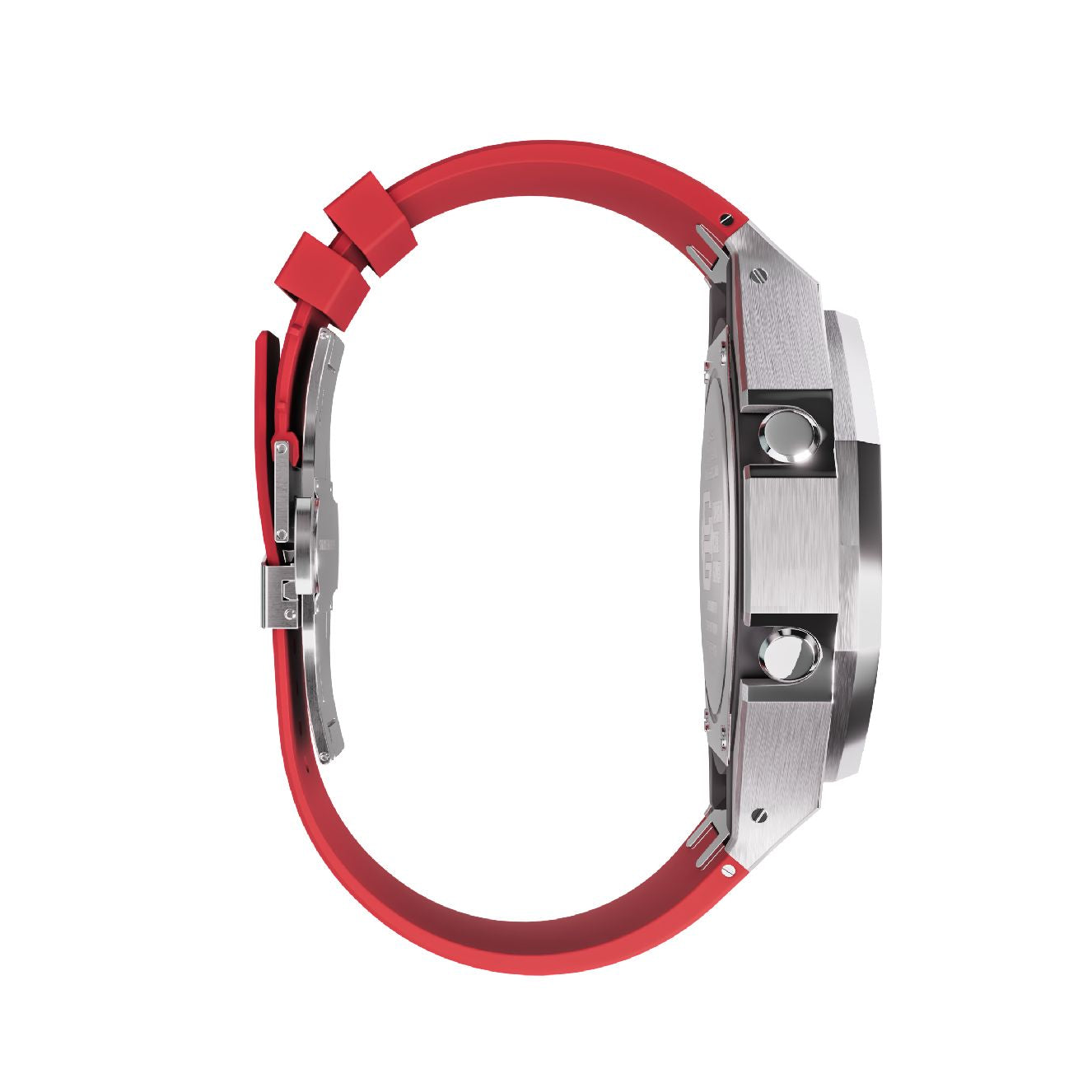 Casioak Mod Royal Oak Watch Casio G-Shock GA-2100 Silver Case Red Strap GA2100 side View