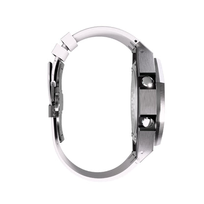 Casioak Mod Royal Oak Watch Casio G-Shock GA-2100 Silver Case White Strap GA2100 side view