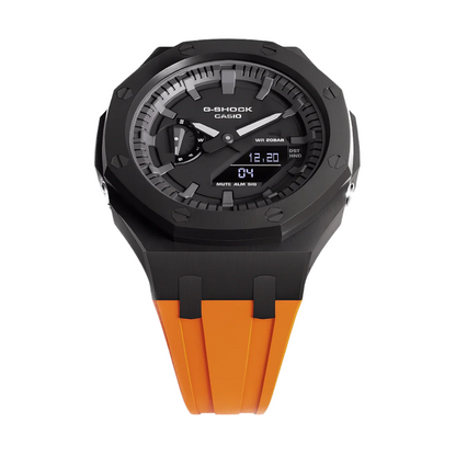 G-Shock GA-2100 Custom Metal Mod Watch Casio Casioak Black Case Orange Strap image 2