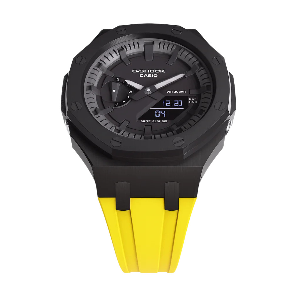 CasG-Shock GA-2100 Custom Metal Mod Watch Casio Casioak Black Case Yellow Strap image 2