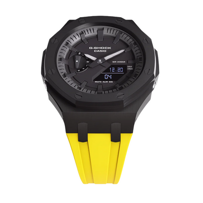 CasG-Shock GA-2100 Custom Metal Mod Watch Casio Casioak Black Case Yellow Strap image 2