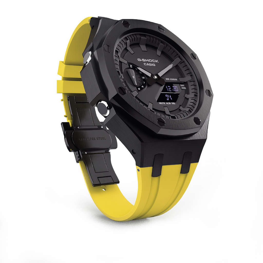 CasG-Shock GA-2100 Custom Metal Mod Watch Casio Casioak Black Case Yellow Strap image 4
