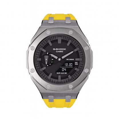 G-Shock GA-2100 Custom Metal Mod Watch Casio Casioak Steel Case Yellow Strap