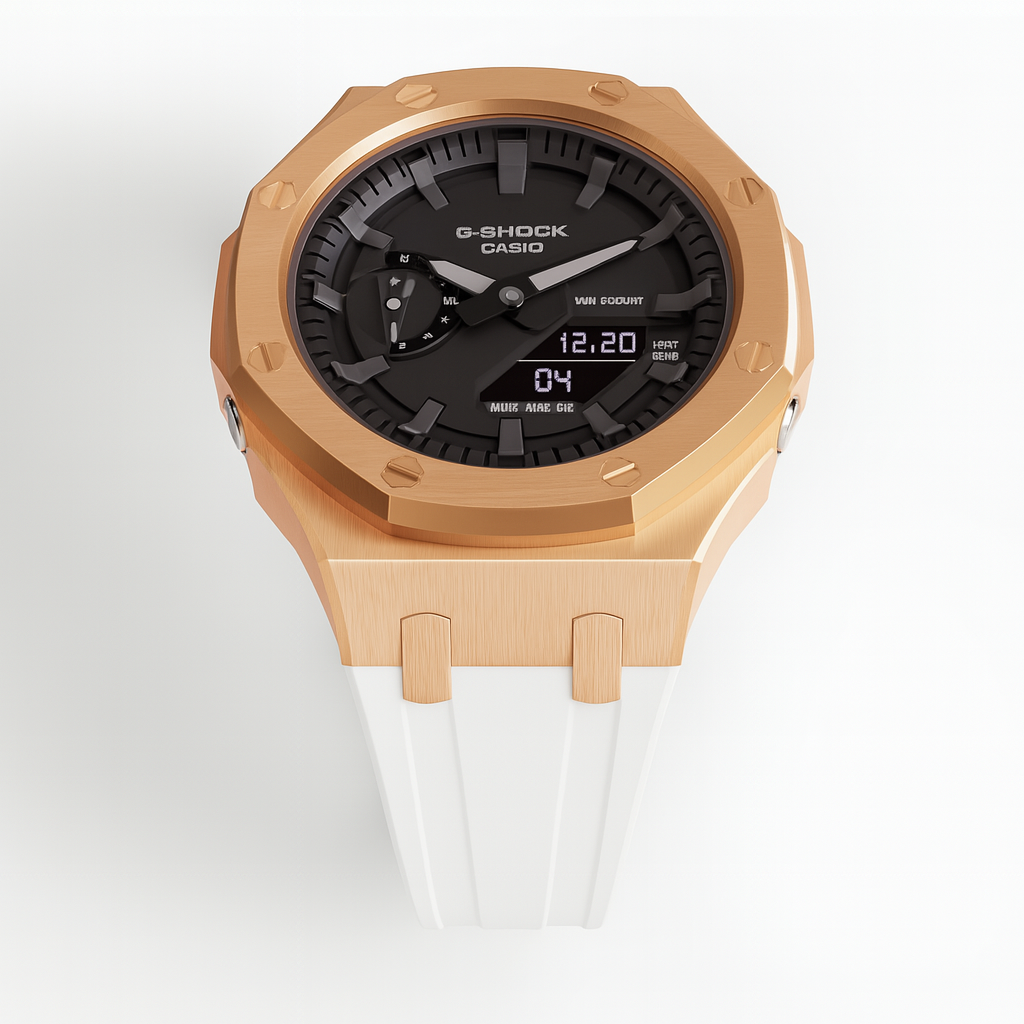 G-Shock GA-2100 Custom Metal Mod Watch Casio Casioak Rose gold Case White Strap image 2