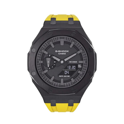 CasG-Shock GA-2100 Custom Metal Mod Watch Casio Casioak Black Case Yellow Strap