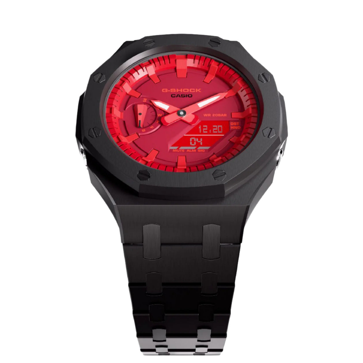 Casioak Mod Custom Metal Watch Casio G-Shock GA-2100-4A Red Dial Black GA2100 Image 3