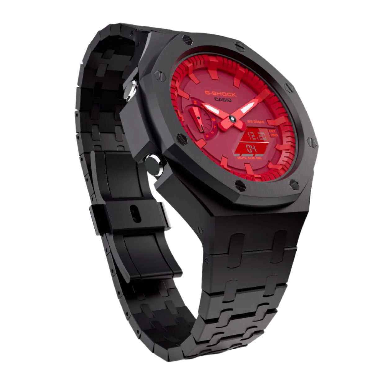 Casioak Mod Custom Metal Watch Casio G-Shock GA-2100-4A Red Dial Black GA2100 Image 1