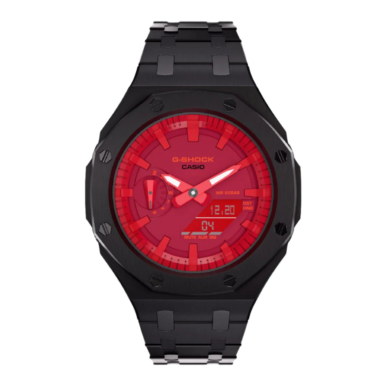 Casioak Mod Custom Metal Watch Casio G-Shock GA-2100-4A Red Dial Black GA2100 Image 2