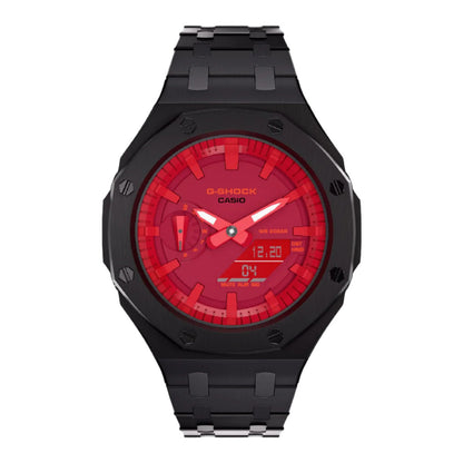 Casioak Mod Custom Metal Watch Casio G-Shock GA-2100-4A Red Dial Black GA2100 Image 2