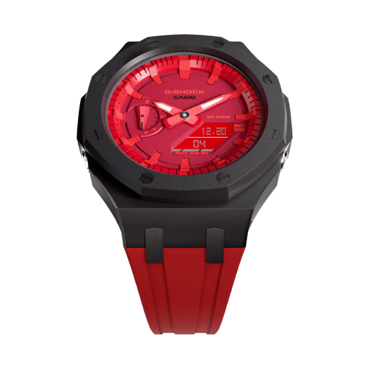 Casioak Mod Custom Watch Casio G-Shock GA-2100-4A Black Metal Red Strap GA2100 Image 2