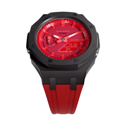 Casioak Mod Custom Watch Casio G-Shock GA-2100-4A Black Metal Red Strap GA2100 Image 2