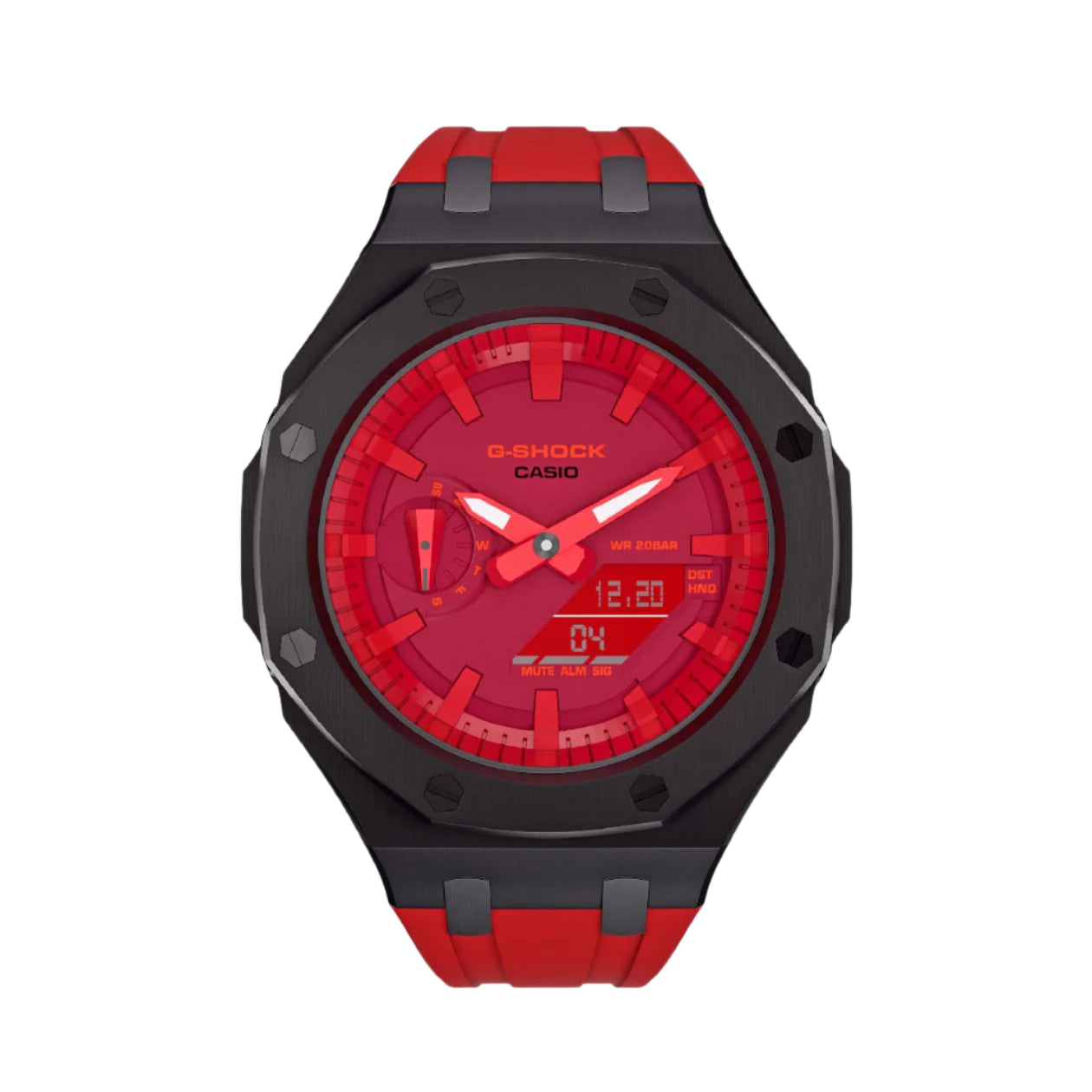 Casioak Mod Custom Watch Casio G-Shock GA-2100-4A Black Metal Red Strap GA2100 Image 3