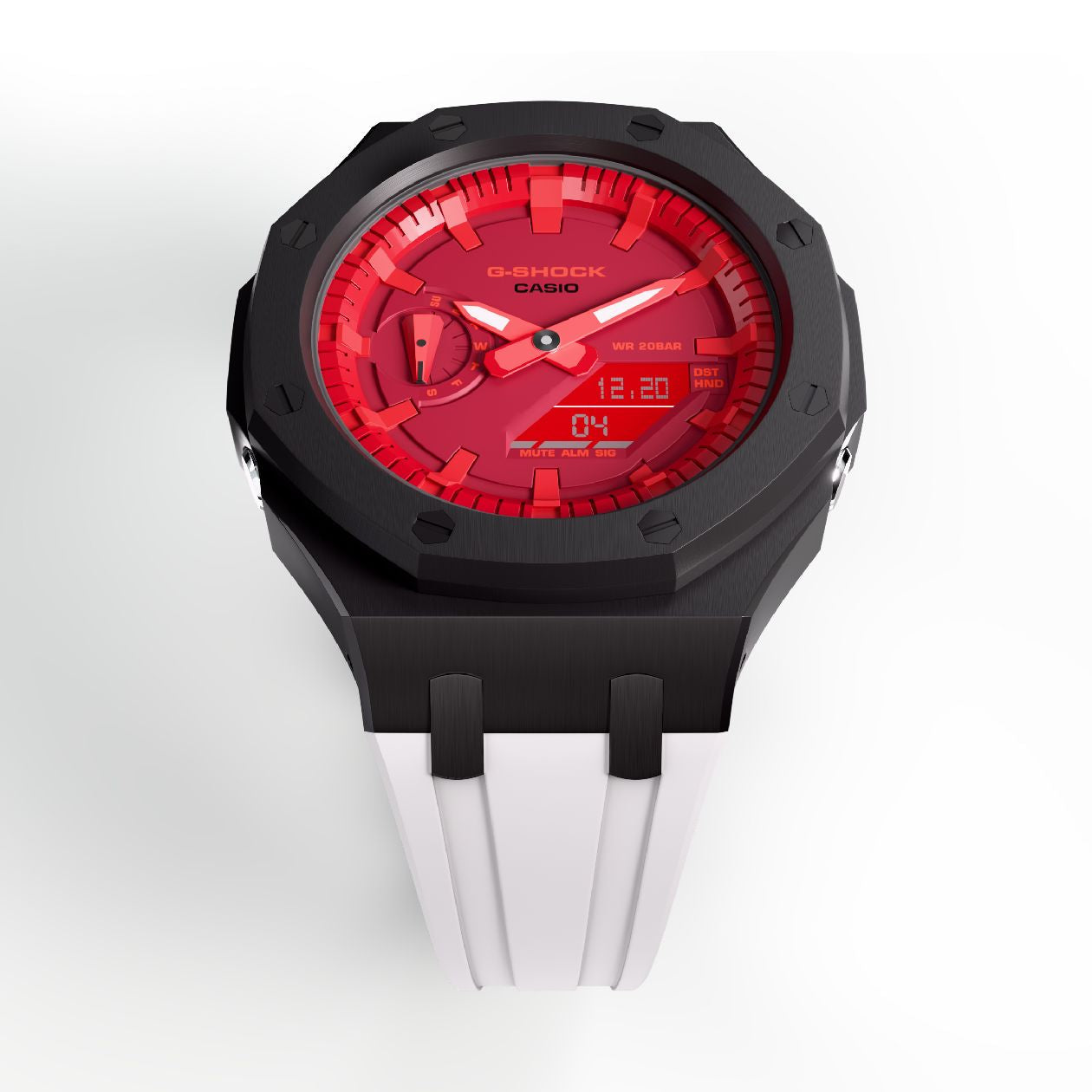 Casioak Mod Custom Watch Casio G-Shock GA-2100-4A Black Case Red Dial White Band Image 2