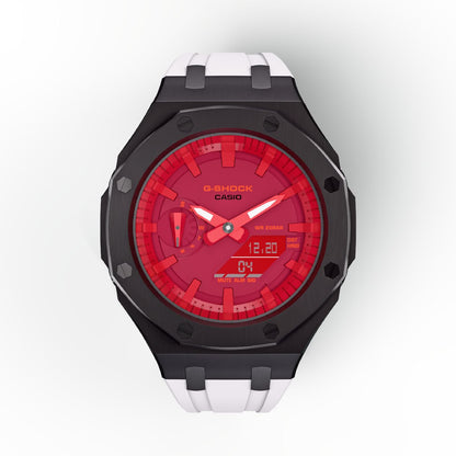 Casioak Mod Custom Watch Casio G-Shock GA-2100-4A Black Case Red Dial White Band Image 3