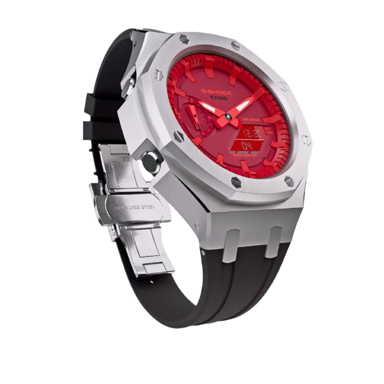 Casioak Mod Custom Watch Casio G-Shock GA-2100-4A Metal Case Red Dial Black Strap Image 1